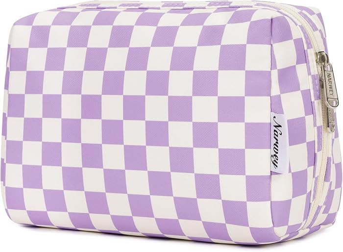 Narwey Checkered Makeup Bag Travel Cosmetic Bag Organizer Toiletry Bag Make Up Bags with Compartm... | Amazon (US)