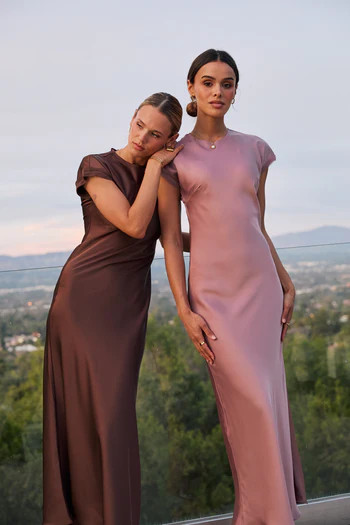 Hannah Satin Maxi Dress in Brown | Böhme US