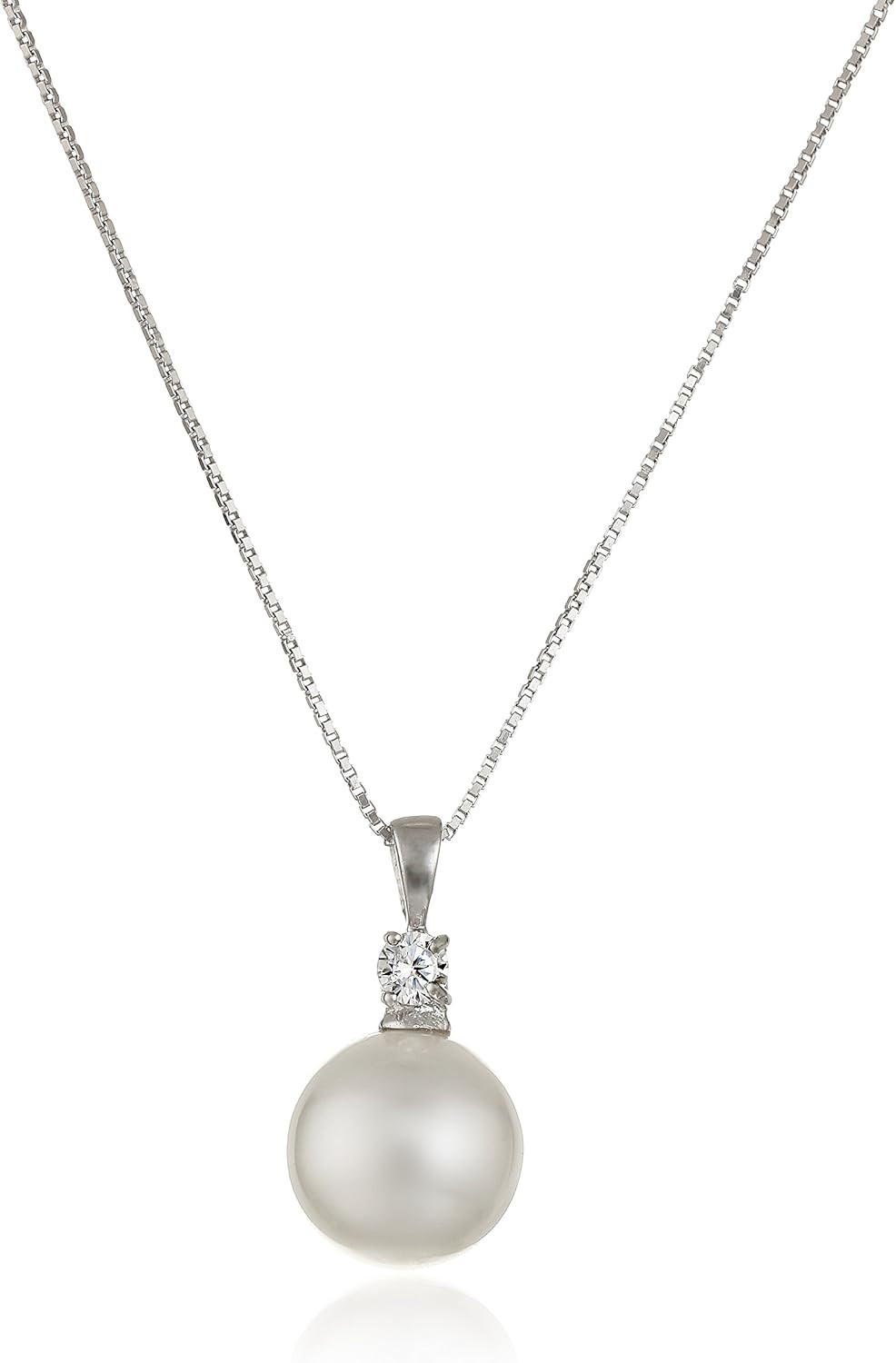 Sterling Silver Simulated Pearl and Cubic Zirconia Pendant Necklace, 18" | Amazon (US)