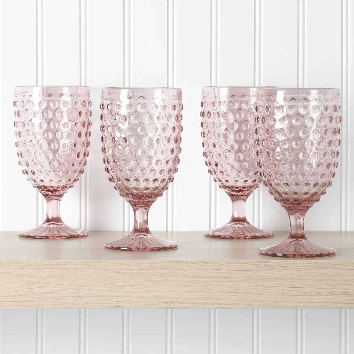 Martha Stewart Chauncey 4-Pack 14.2 oz Hobnail Handmade Glass Goblet - Pink (Set of 4) | Wayfair North America