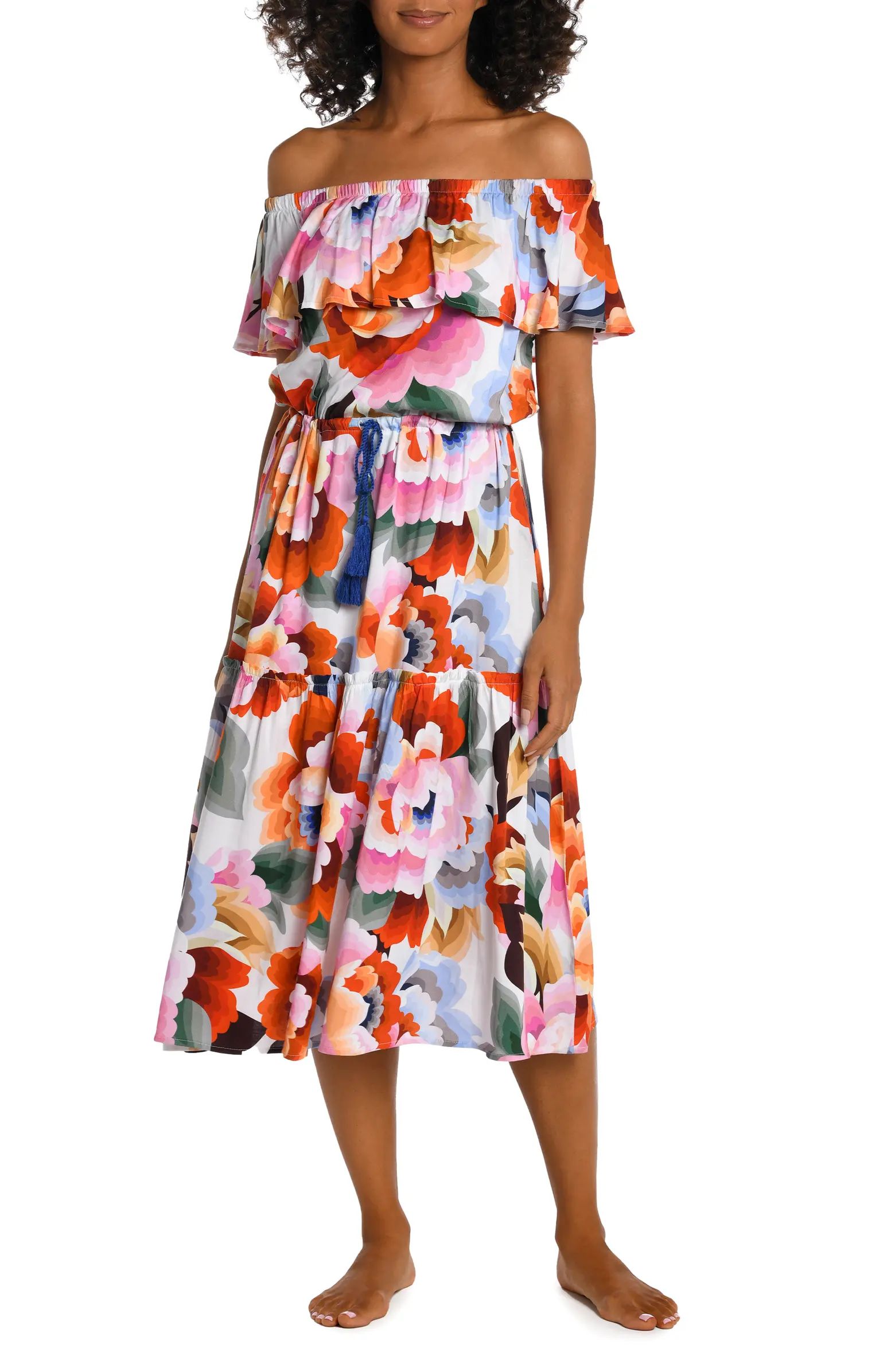 La Blanca Floral Off the Shoulder Cover-Up Midi Dress | Nordstrom | Nordstrom