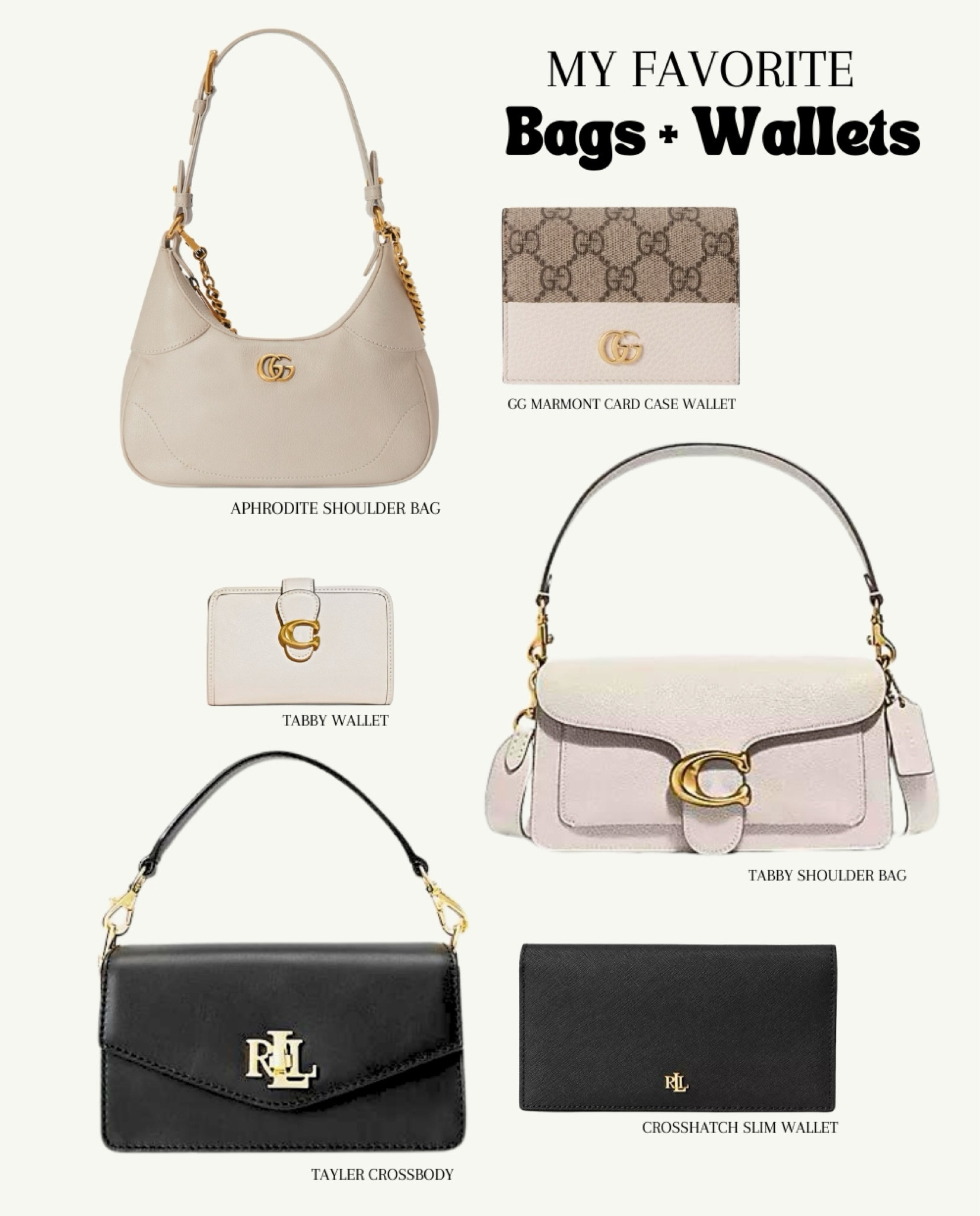 Gucci Bag and Wallet Combo, Coach Tabby Shoulder Bag and Tabby Wallet, Ralph Lauren Crossbody and Ralph Lauren Slim Wallet. Luxury, and Designer Bags and Wallets. Luxury Gift Guide, Neutral Designer Bags  

#LTKGiftGuide #LTKitbag #LTKstyletip
