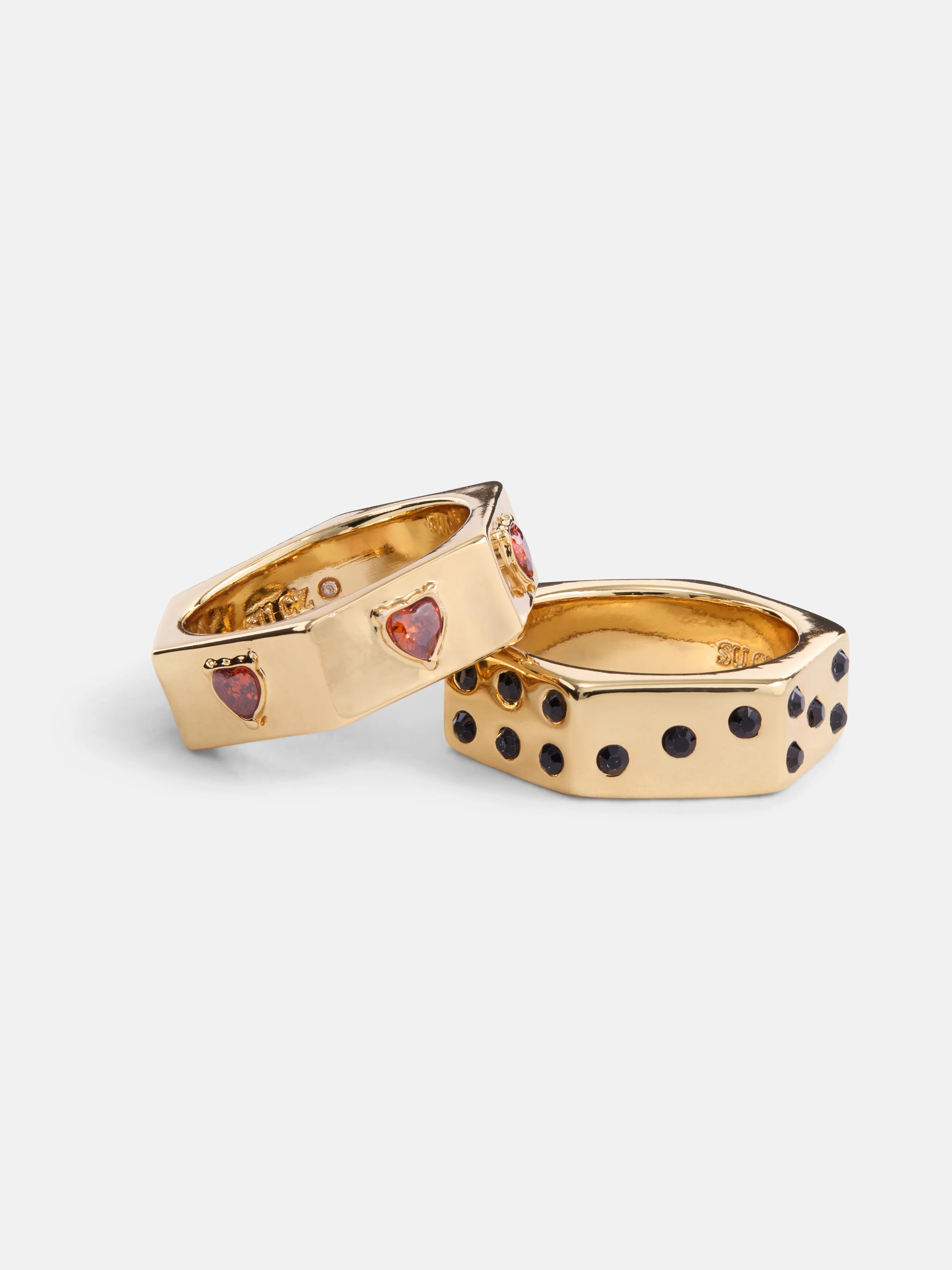 Free Assembly Women's Goldtone Hexagon Ring with Cubic Zirconia Set, 2-Piece, Size 7 | Walmart (US)