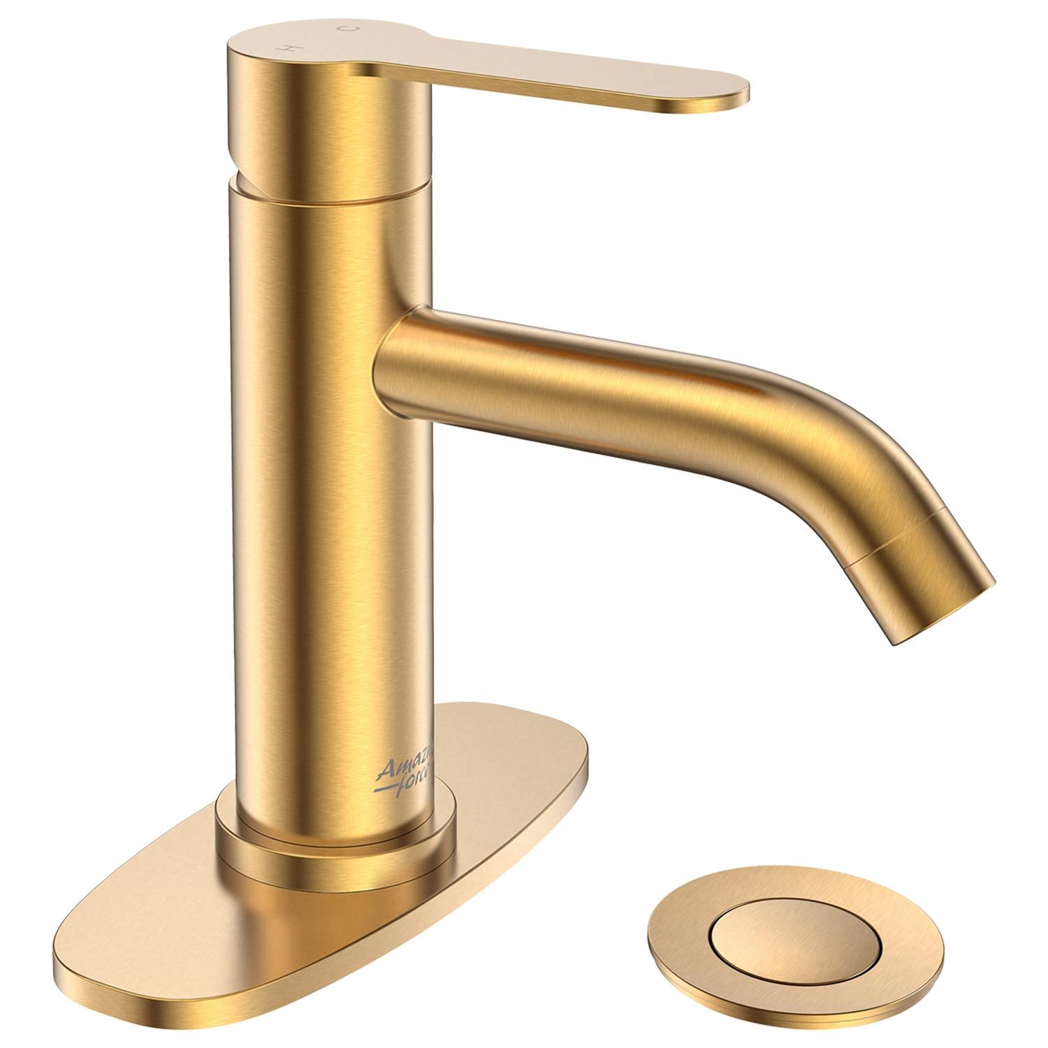 AMAZING FORCE Bathroom Faucet Brushed Gold Bathroom Sink Faucet Gold with Pop-up Sink Drain Assem... | Amazon (US)