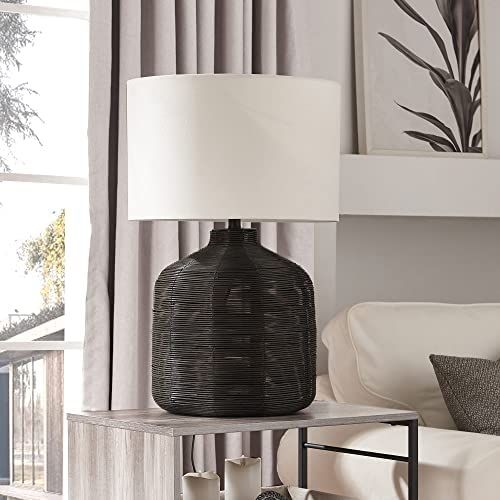 Jolina 26.5" Tall Oversized/Rattan Table Lamp with Fabric Shade in Black Rattan/White | Amazon (US)