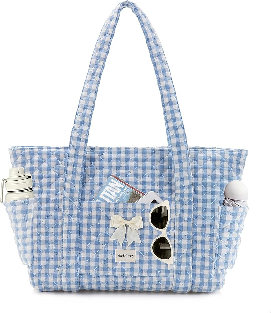 Quilted Tote Bag for Women, Quilted Floral Tote Bags with Zipper, Cute Bow Cotton Patchwork Shoul... | Amazon (US)