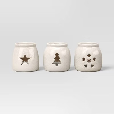 3pc Tealight Crackled Ceramic Christmas Candle Holder Set Tree/Star/Snowflake - Wondershop™ | Target