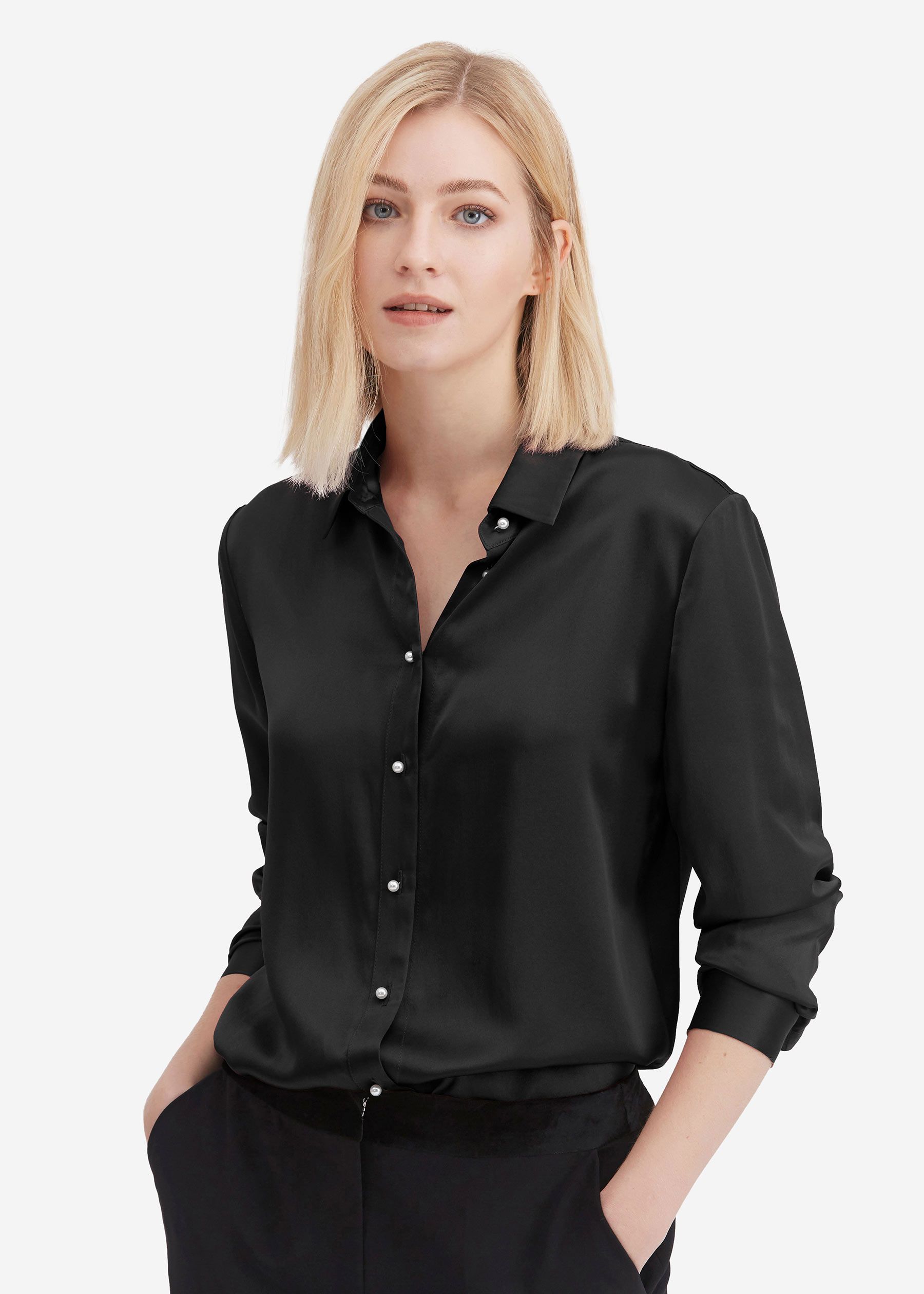 Classic Pearl Button Silk Shirt | LilySilk