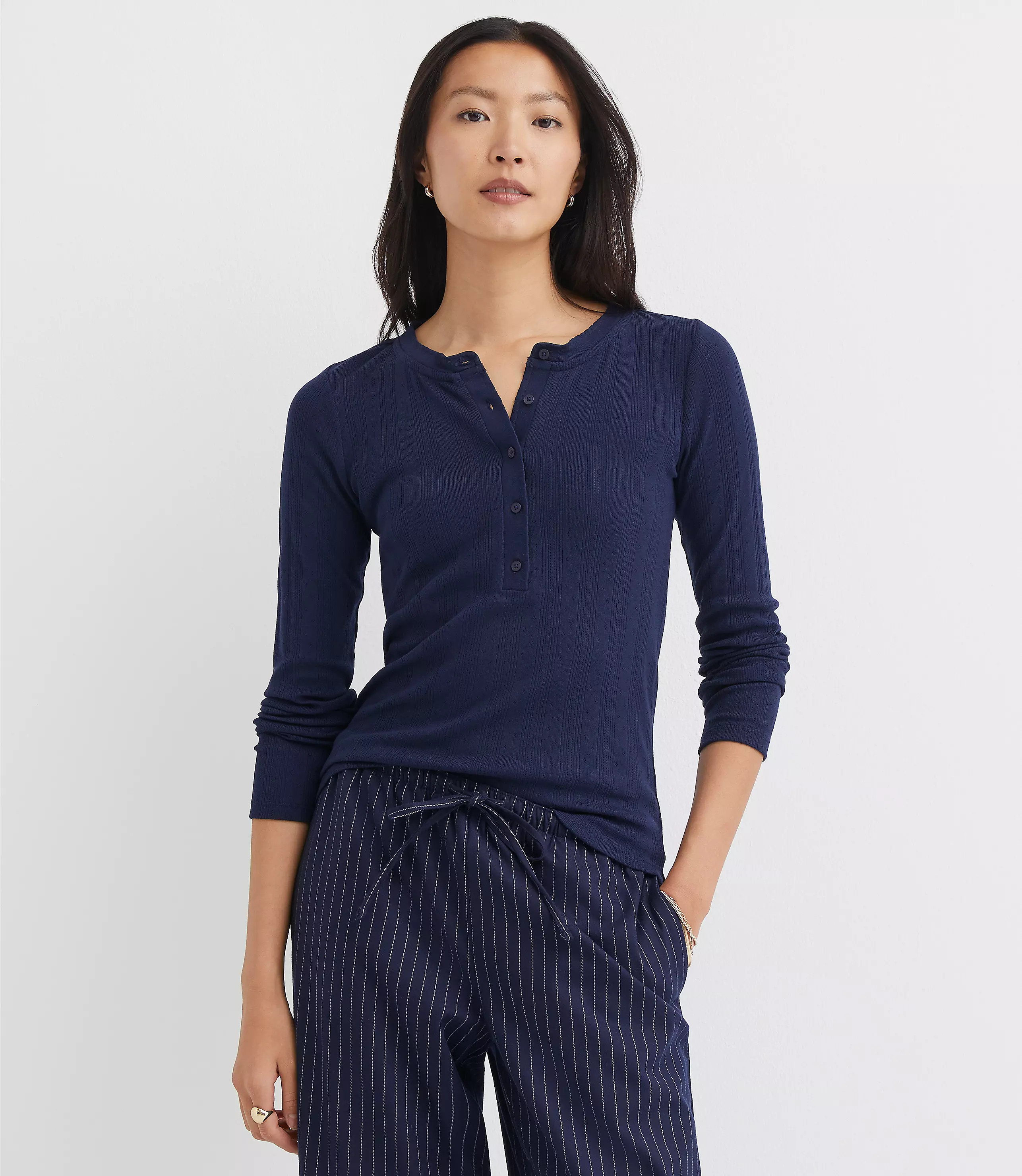 Scalloped Pointelle Henley Top | LOFT