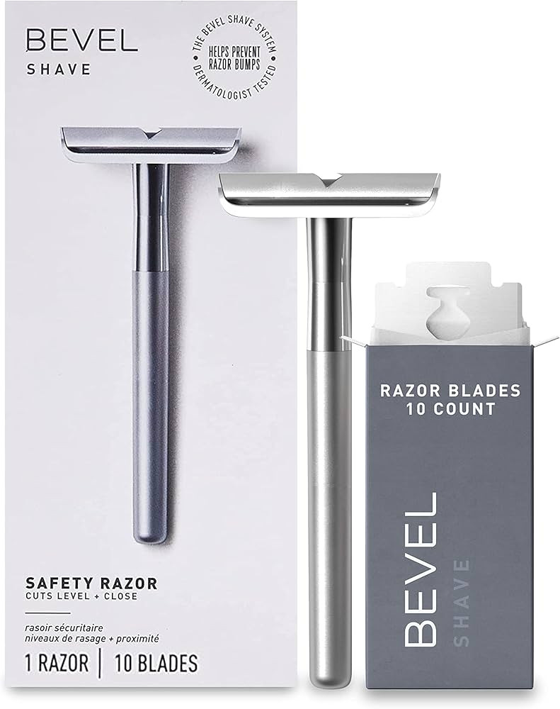 Bevel Safety Razor with Brass Weighted Handle and 10 Double Edge Safety Blade Refills, Single Bla... | Amazon (US)