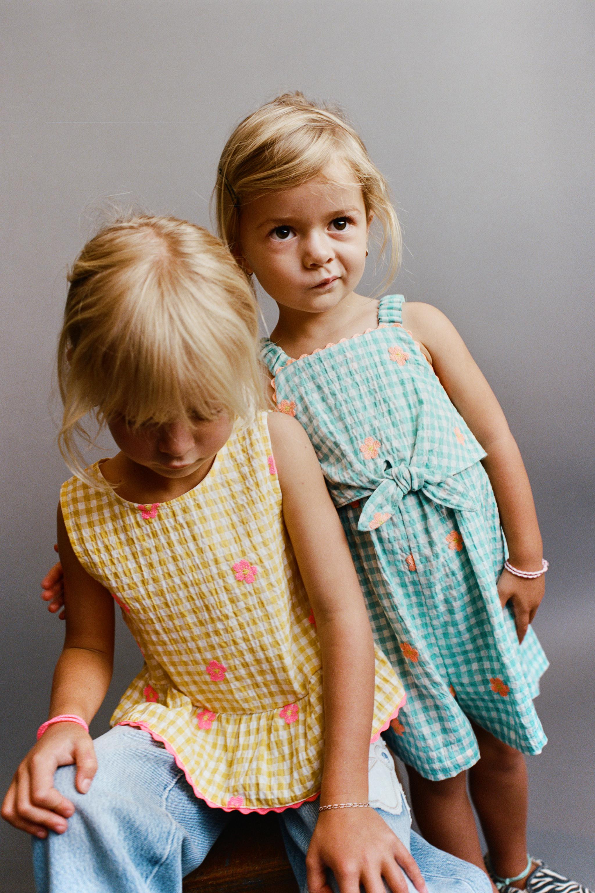 SHORT GINGHAM JUMPSUIT WITH EMBROIDERED FLOWERS | Zara US