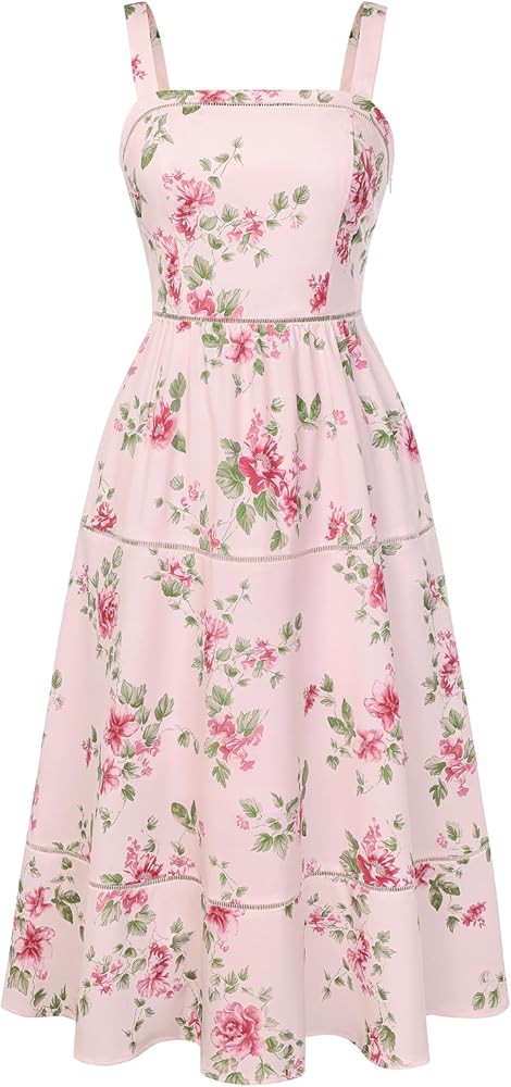 Belle Poque Floral Tiered Dress Women Square Neck Vintage Midi Spring Summer Tea Garden Party Sun... | Amazon (US)