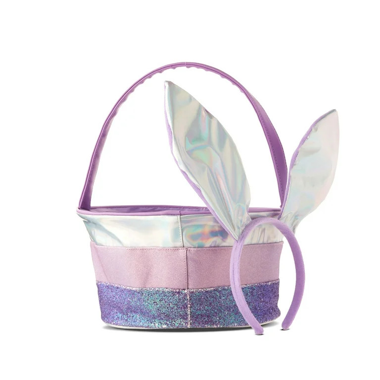 Easter Purple Mixed Fabric Basket with Bunny Ears Headband, by Way To Celebrate | Walmart (US)