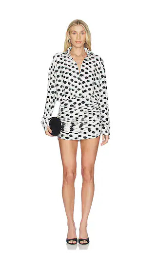 Norma Kamali Boyfriend Shirt Shirred Skirt Dress in Black,White. - size XS | Revolve Clothing (Global)