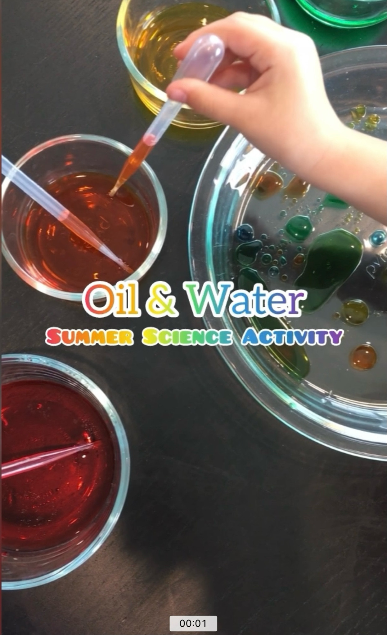 We are in the mid summer stretch - and by this point in the season, kids are often a little bored and parents are a little frazzled. 🤪 So, I have a fun and colorful play-based (and screen-free) STEAM activity to keep your kids engaged and give you a few minutes of rest! 😉 

You’ll need the following materials:

* Oil 
* Water
* Food Coloring
* Small cups
* A large bowl or pie tin
* Pipettes 

Your kids can use their imagination and creativity as well as practice their motor skills - and most of all, PLAY and have FUN!! 

#LTKBaby #LTKFamily #LTKKids