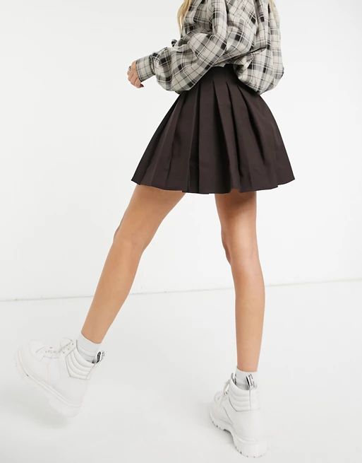 COLLUSION pleated tennis mini skirt in chocolate brown | ASOS (Global)