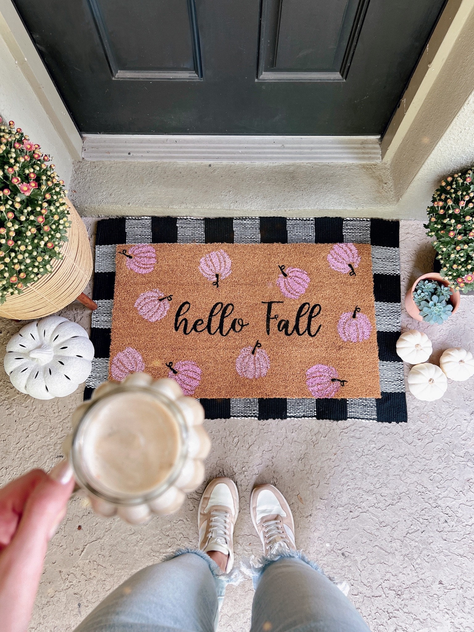 Walmart simple fall front porch decor. Walmart doormat diy! #walmartpartner
@walmart #walmarthome 

#LTKSeasonal #LTKhome #LTKunder50