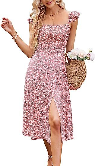 VETIOR Womens Spring Cute Cap Sleeve Square Neck Floral Sun Dresses Summer Casual Midi Wedding Gu... | Amazon (US)