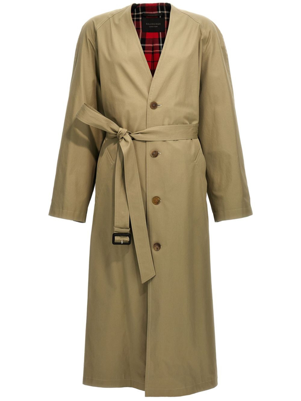 Balenciaga collarless belted cotton trench coat - Neutrals | Farfetch Global