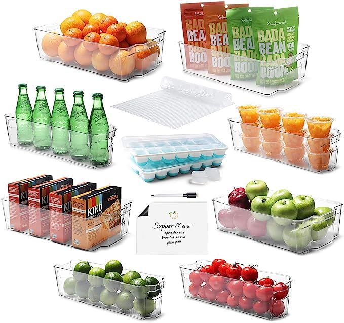 Etienne Alair Fridge Organizer Bins - Set of 16 Clear Bins for Refrigerator, Freezer, Kitchen Cab... | Amazon (US)