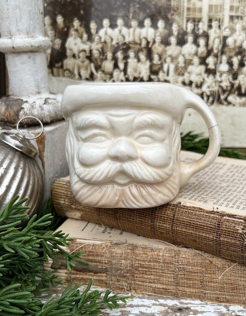 Vintage Ironstone Santa Claus Cup Mug FULL SIZE Creamy White Santa Farmhouse Christmas Decor RARE... | Etsy (US)
