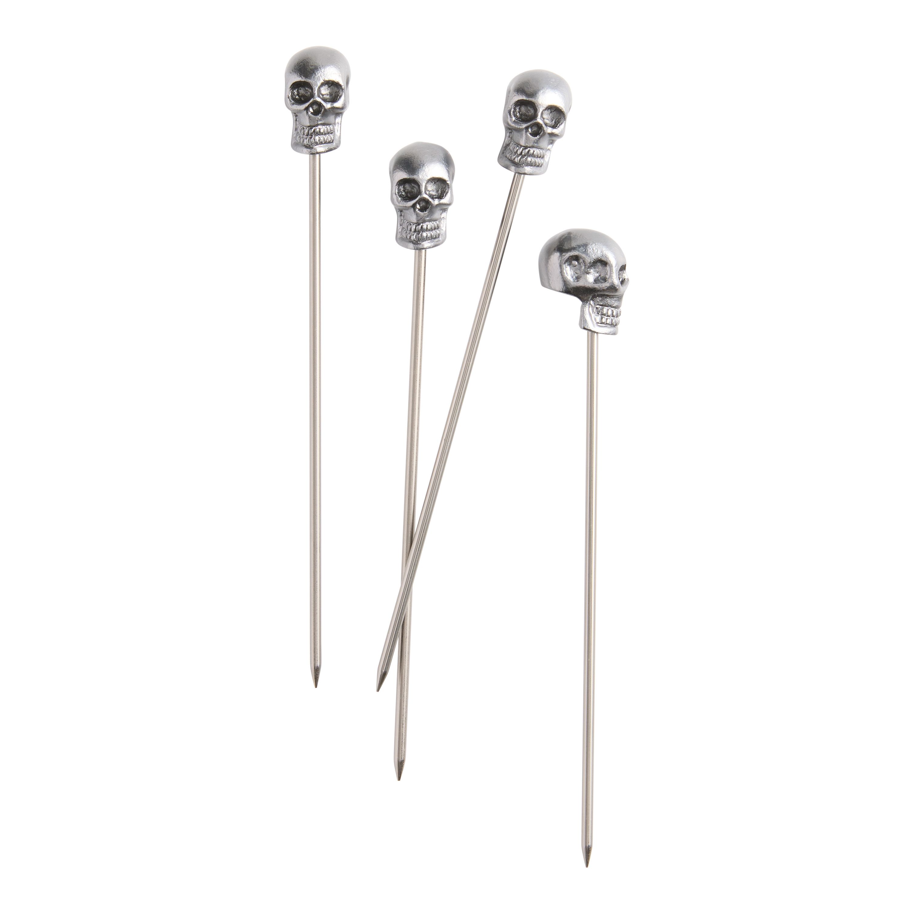 Charcoal Black Metal Skull Cocktail Picks 4 Pack | World Market