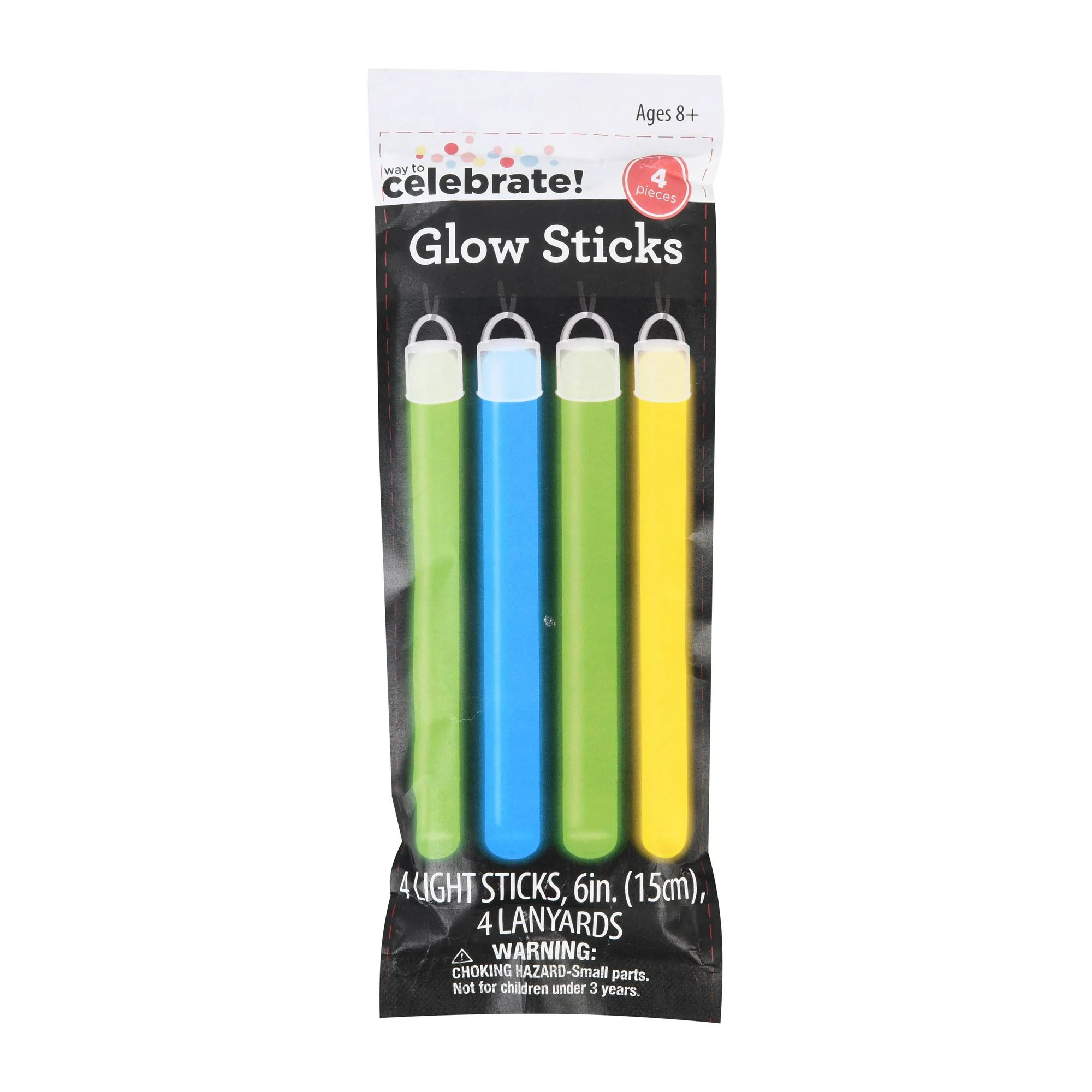Way to Celebrate! 4ct 6in. Glow Sticks Party Favors, 8.46" x 3.15" x 0.5", 40g | Walmart (US)