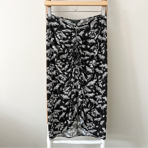 [rag & bone] sabeen floral print zip front ruched hi low stretch midi skirt S/M | Poshmark
