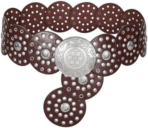 WERFORU Women Wide Western Disc Belt Cowgirl Boho Leather Belt for Jeans Dress | Amazon (US)
