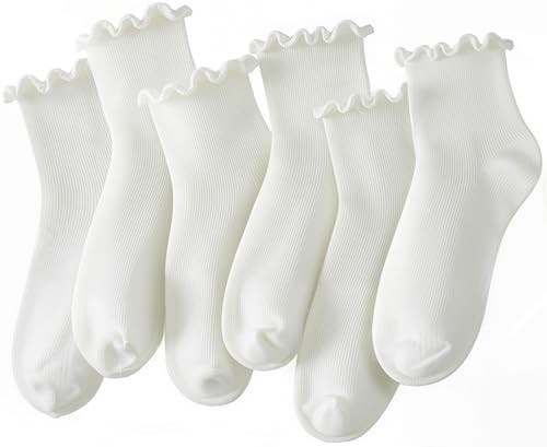 HONGTEYA 6 Pairs Womens Ruffle Socks Casual Cute Ankle Socks Soft Breathable Cool Frilly Crew Socks for Women Girls | Amazon (US)