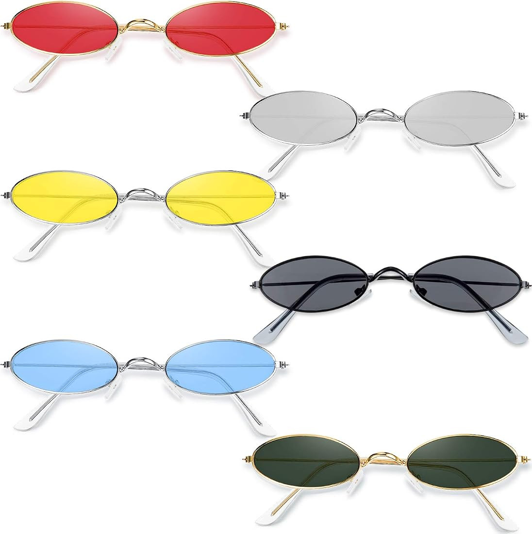 6 Pairs Vintage Oval Sunglasses Metal Frame Oval Sunglasses Slender Candy Color Sunglasses Eyewea... | Amazon (US)