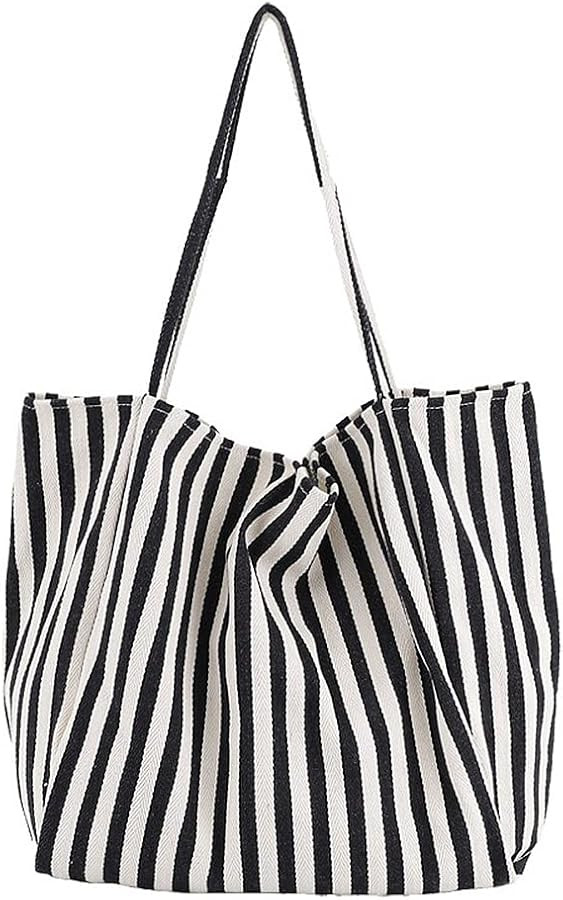 Striped Canvas Tote Handbag for Women Vertical Stripe Large Capacity Shoulder Bag for Shopping Tr... | Amazon (US)