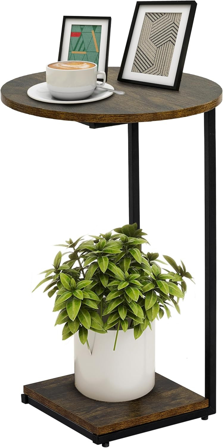 HDANI C Table End Table, Round Side Table That Slide Under, C Shaped End Table for Couch, Small T... | Amazon (US)