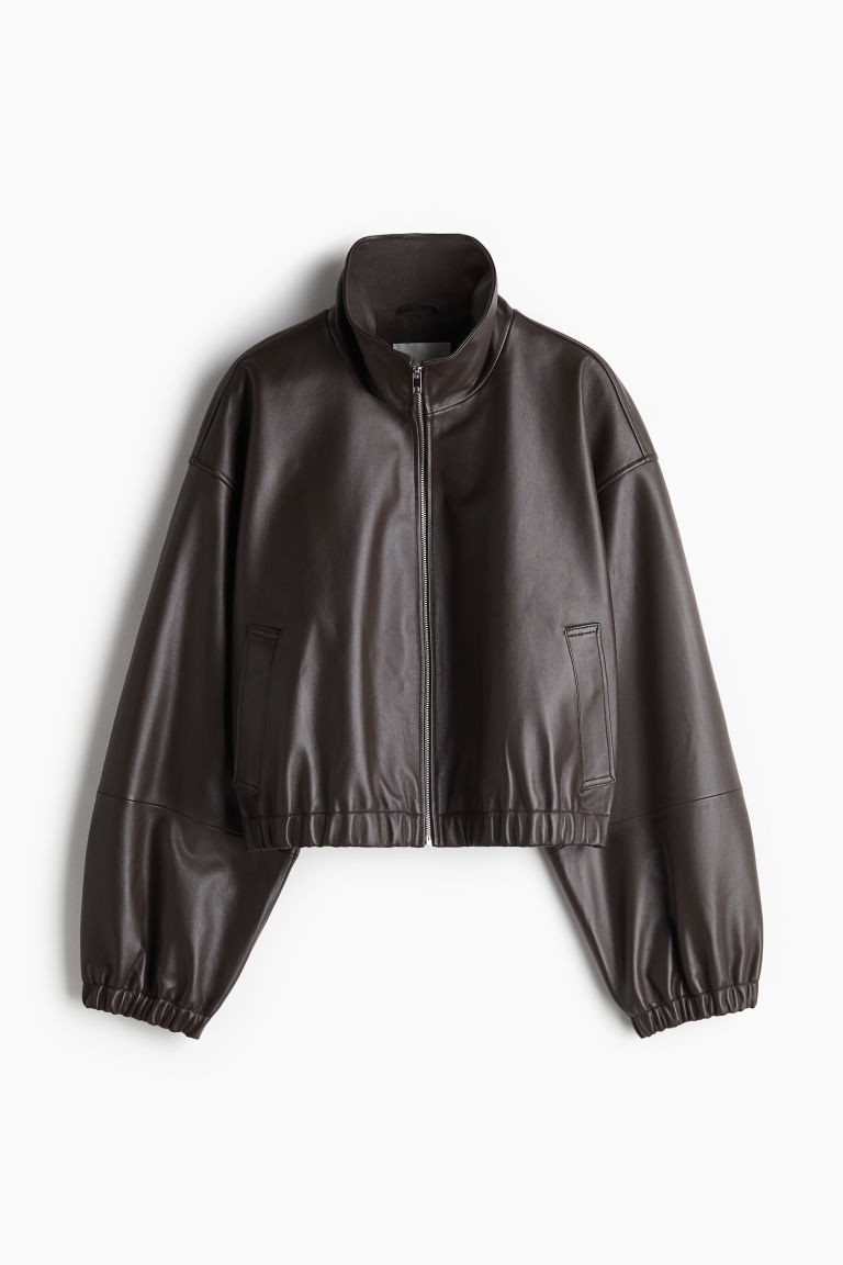 H & M - Oversized Leather Jacket - Brown | H&M (US + CA)