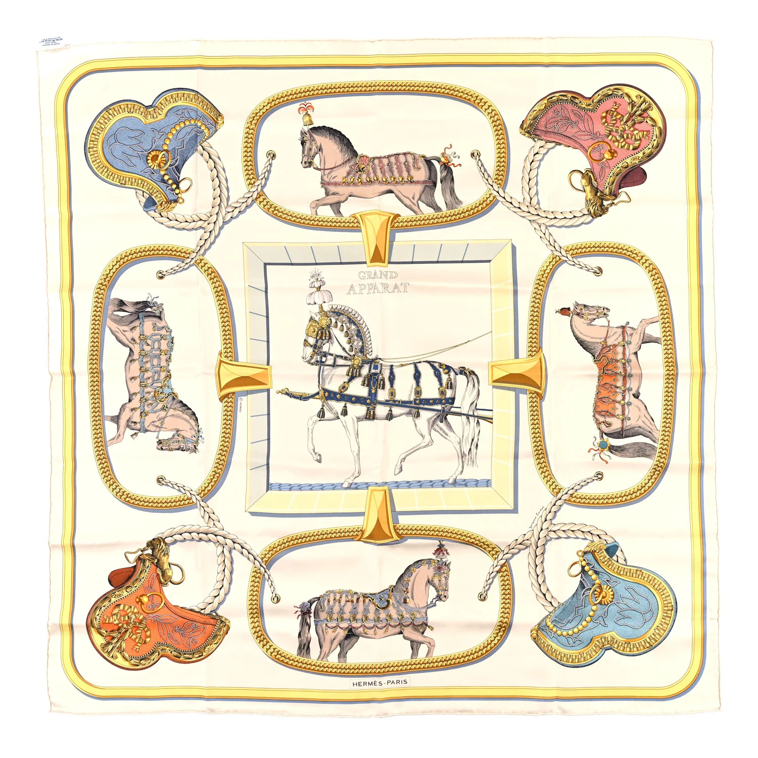 Silk Grand Apparat Forever Scarf 90 Creme Gold Multicolore | FASHIONPHILE (US)