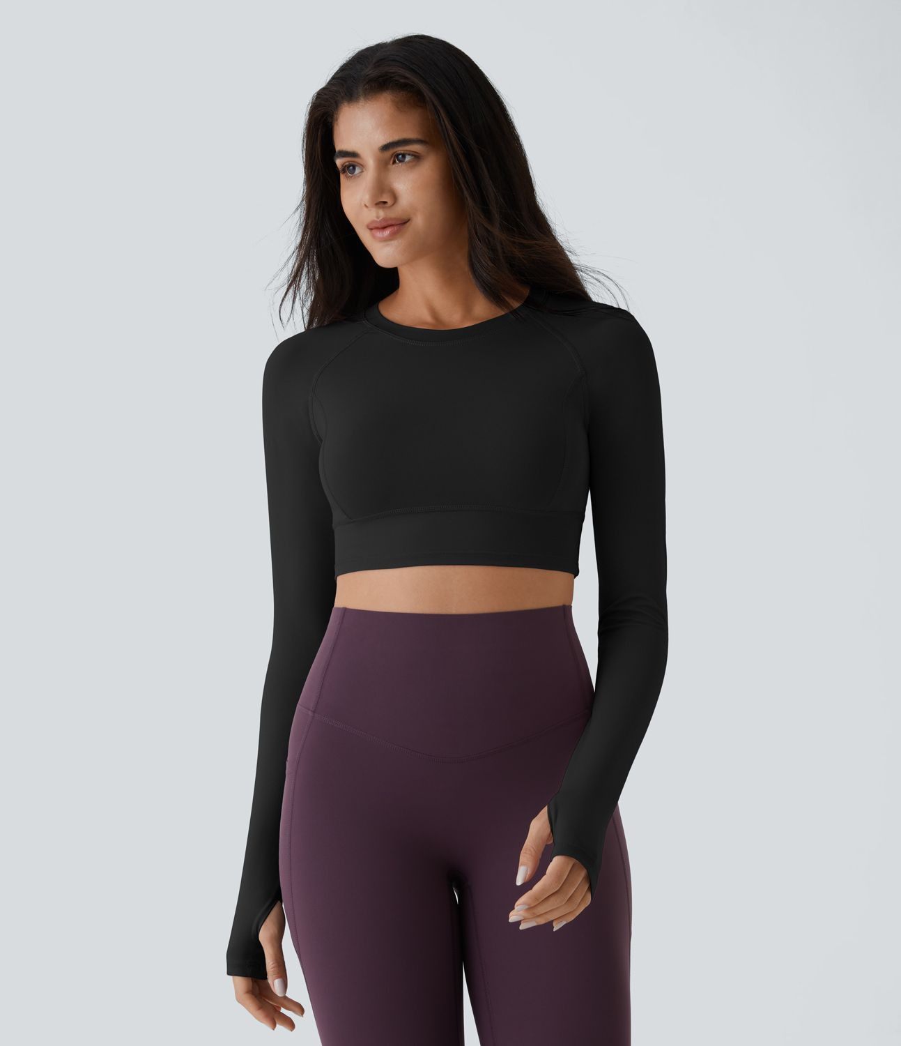 Women’s Solid Thumb Hole Cropped Yoga Sports Top - Halara | HALARA