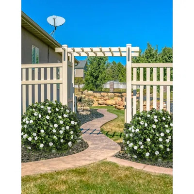 24" Artificial Topiary Ball Tree With Flower And Ground Spike, Set Of 2, UV Resistant For Indoor Outdoor, Front Porch, Garden Decor, White | Wayfair North America