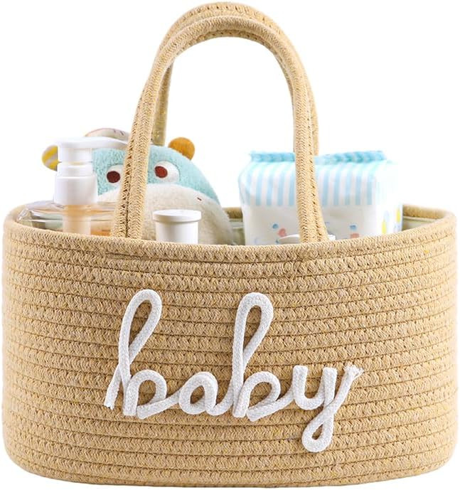 Baby Diaper Caddy Organizer, Nursery Storage Bin Basket for Baby Shower and Baby Wipes- Cotton Ro... | Amazon (US)