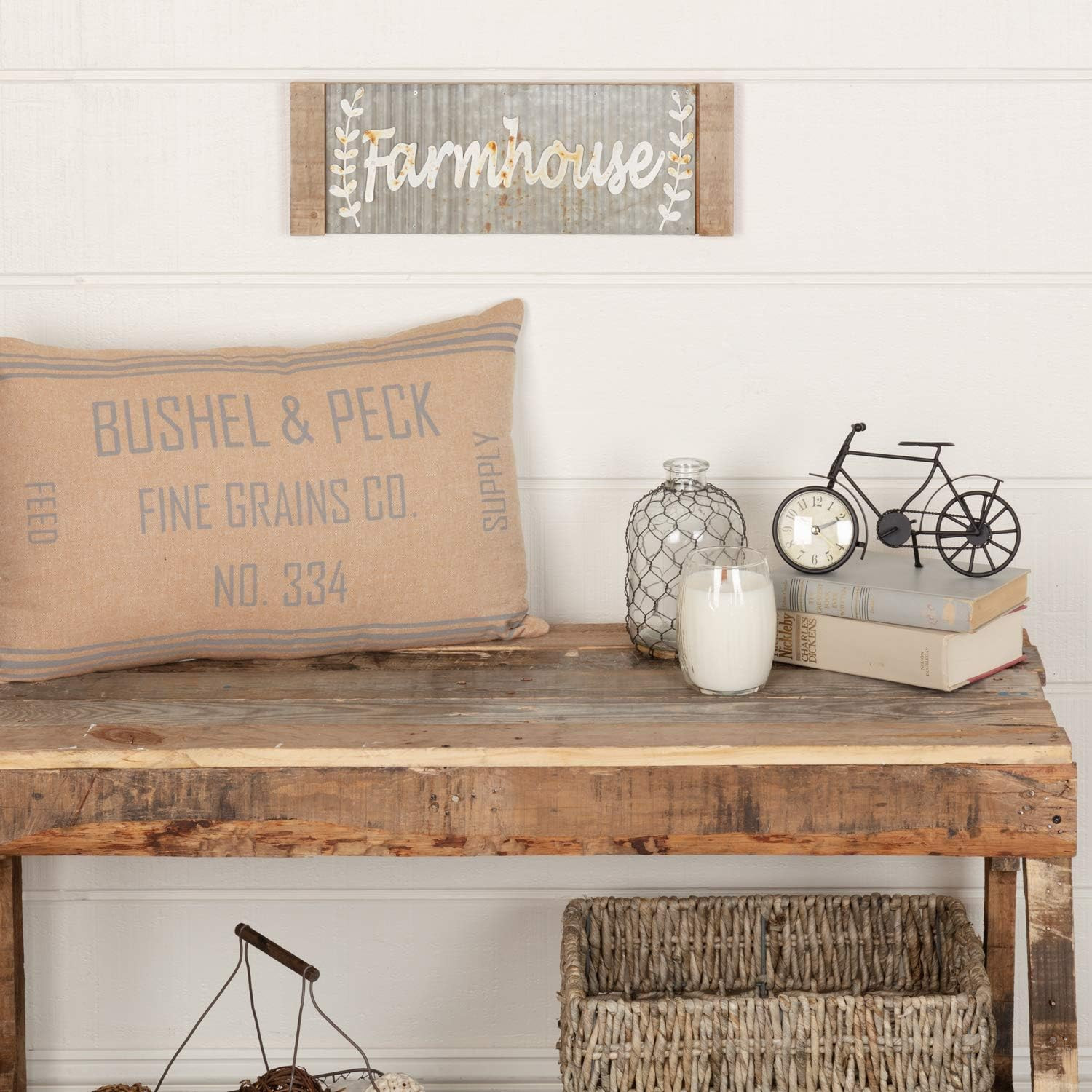 VHC Brands Grace Grain Sack Text Chambray Cotton Farmhouse Bedding Stenciled 22x14 Filled Pillow,... | Amazon (US)