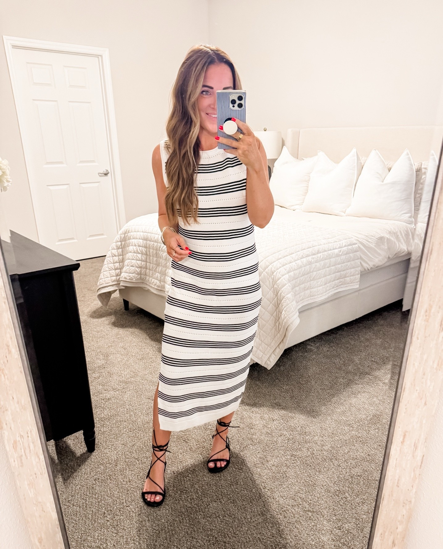 Dress - M (tts) 
5’2” 140 lbs 
—
Amazon dress | Summer dress | Summer stripes | Black and white | Amazon sandals | The drop sandals | Tie sandals

#LTKSeasonal #LTKWorkwear #LTKootd