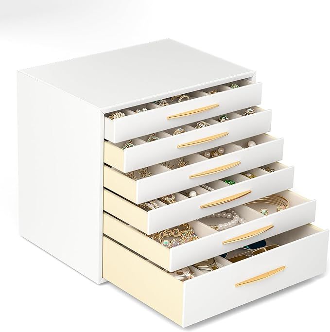 SRIWATANA Jewelry Box, 6-Layer Jewelry Organizer, 6 Jewelry Storage Drawers for Earrings, Rings, ... | Amazon (US)