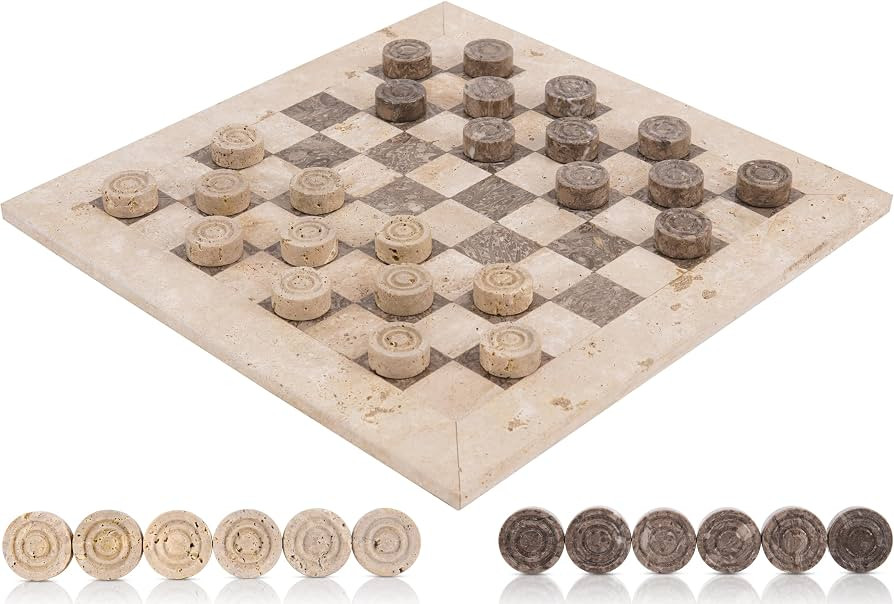 Marble Checkers Set 15 Inches Handmade Travertine & Oceanic | Amazon (US)