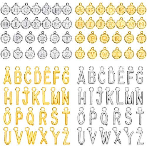 Hicarer 104 Pcs/4 Sets Gold Letter Charms Alphabet Abc Charms A-z Letter Silver Pendants for DIY Bracelet Necklace Jewelry Making Crafting 2 Colors and 4 Styles | Amazon (US)