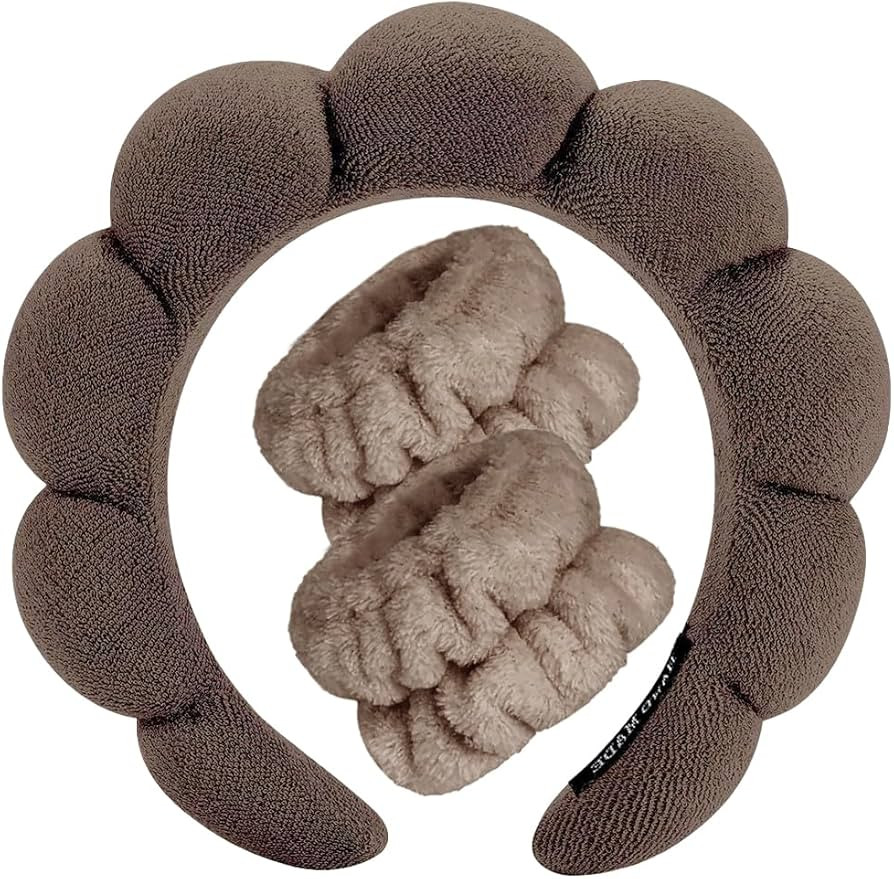 Spa Headbands for Washing Face Wristband Set Sponge Makeup Skincare Headband Wrist Towels Bubble ... | Amazon (US)