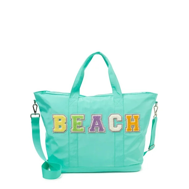 No Boundaries Women's Beach Tote Bag With 2-Piece Pouches Aqua Mint - Walmart.com | Walmart (US)