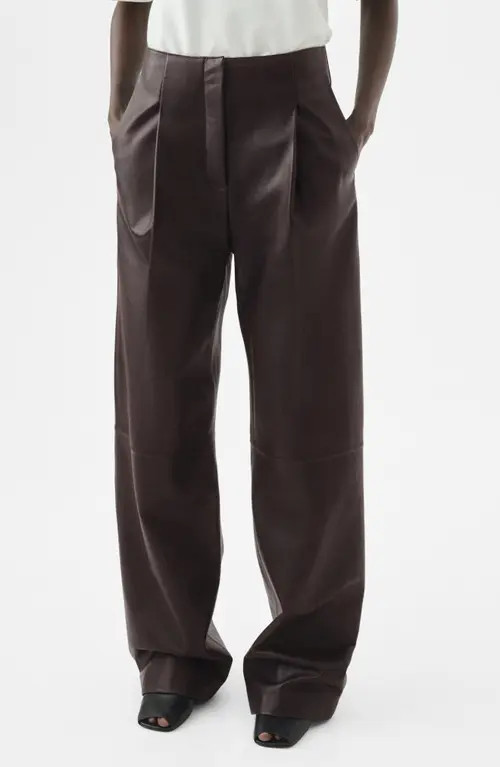 MANGO Selection Leather Straight Leg Pants in Brown at Nordstrom, Size 6 | Nordstrom