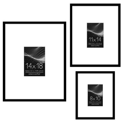 3 Piece Picture Frames - Gallery Wall Frame Set with One 14x18 Frame with 5x7 Mat, One 8x10 Frame with 3.5x5 Mat and One 11x14 Frame with 4x6 Mat - Bl | Wayfair North America