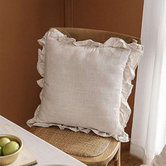 100% French Linen Throw Pillow Covers - Set of 2 - Washed Flax Decorative Ruffled Square Cushion ... | Amazon (CA)