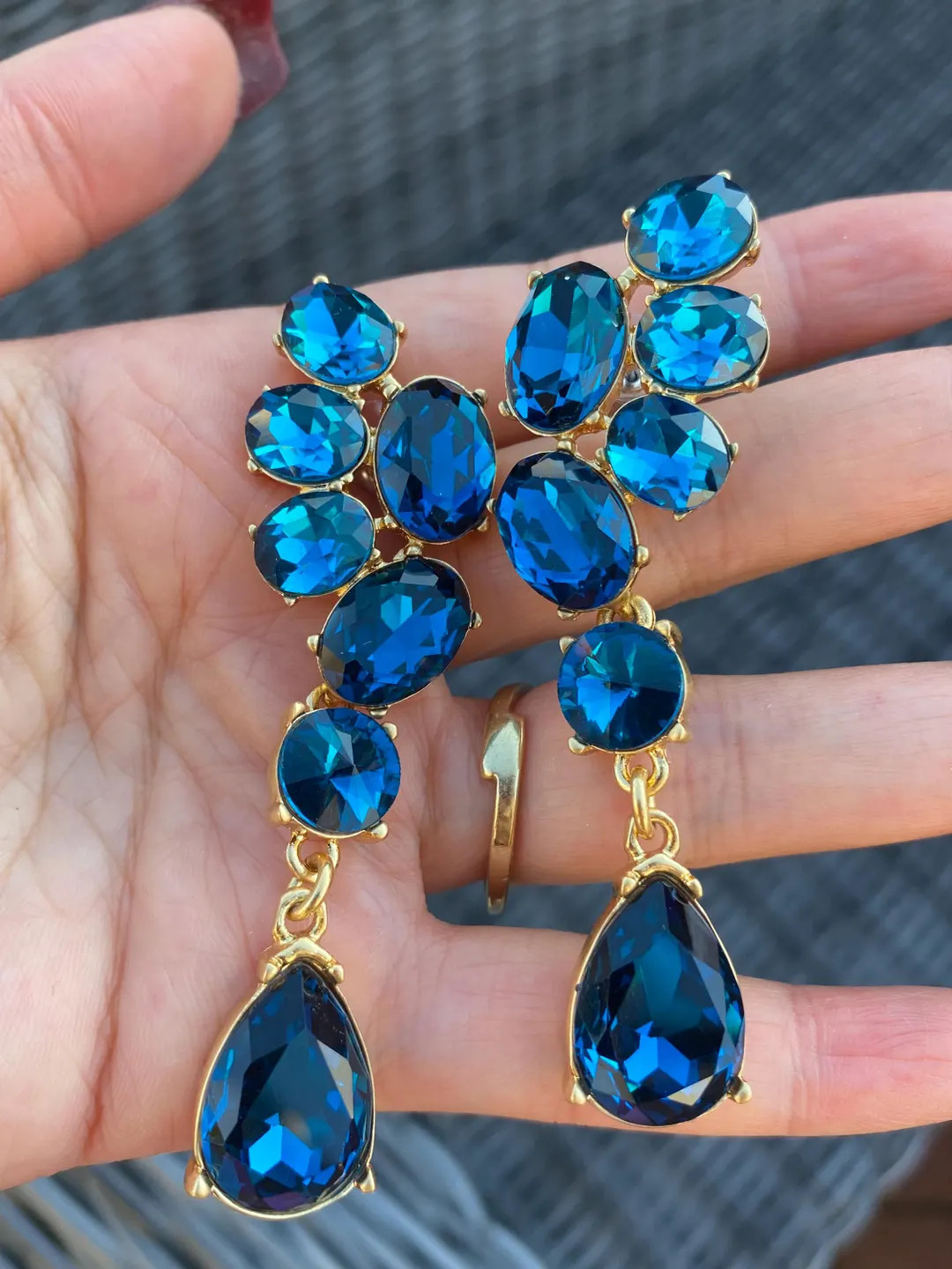 Oscar De La Renta Gold Plated Blue Crystals Earrings Luxury Gift for Her Mother Daughter Sister B... | Etsy (US)
