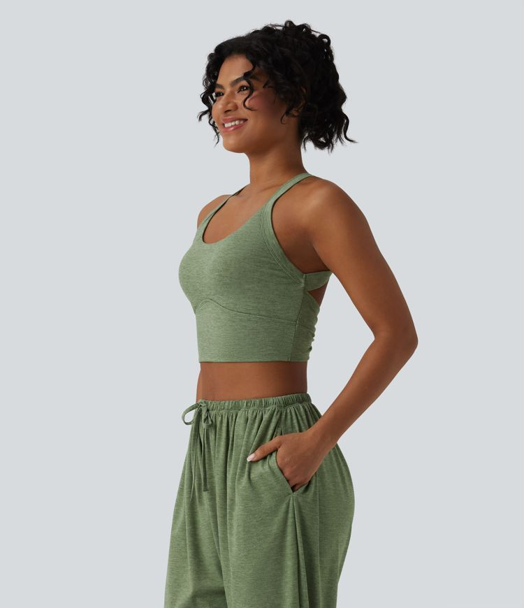 Women’s Backless Twisted Adjustable Buckle Skinny Cropped Heathered Casual Tank Top - Halara | HALARA